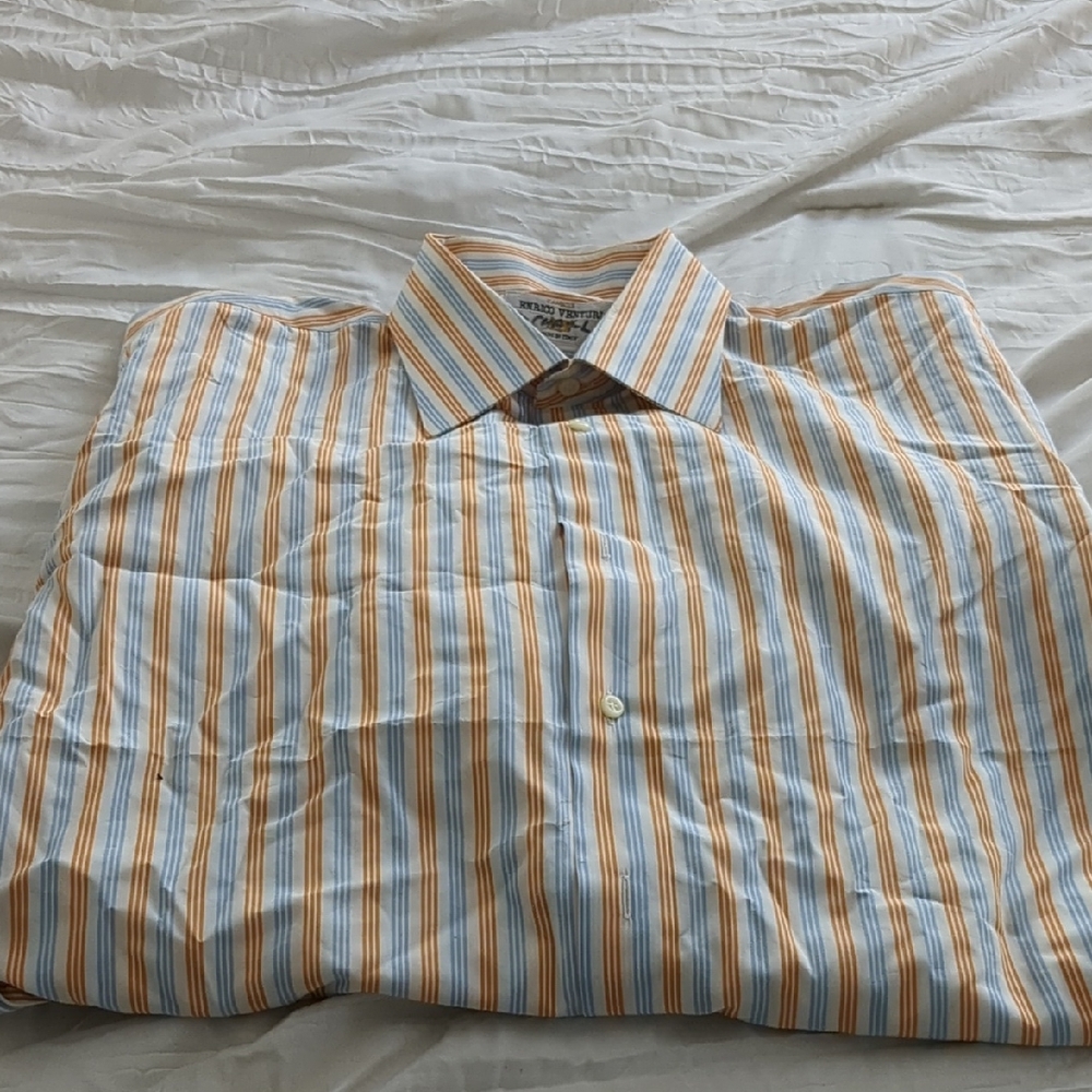 Men's Striped Shirt - Blue and Orange